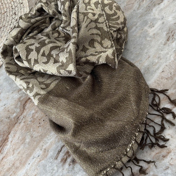 Chico's Metallic Gold and Sage Green Scarf - Picture 4 of 8